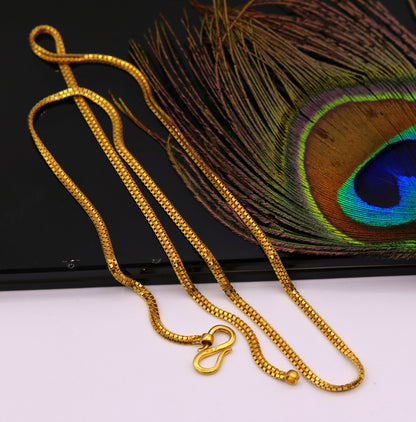22K yellow gold handmade double box chain necklace, solid vintage Indian jewelry, unisex design by TRIBAL ORNAMENTS