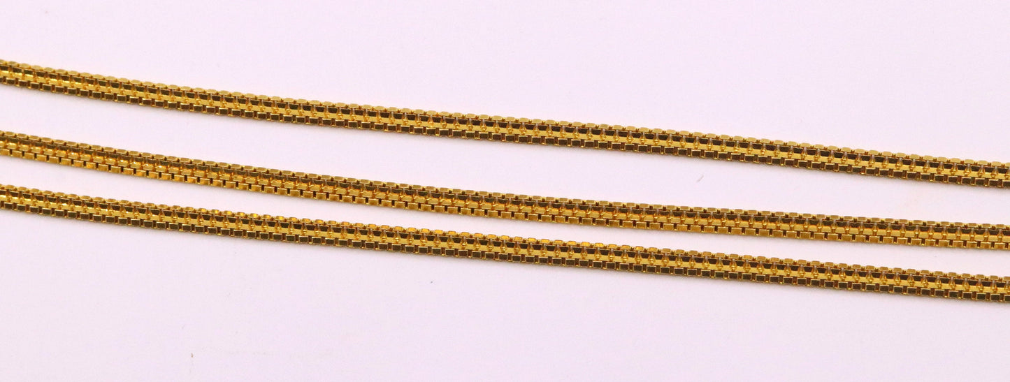 22K yellow gold handmade double box chain necklace, solid vintage Indian jewelry, unisex design by TRIBAL ORNAMENTS