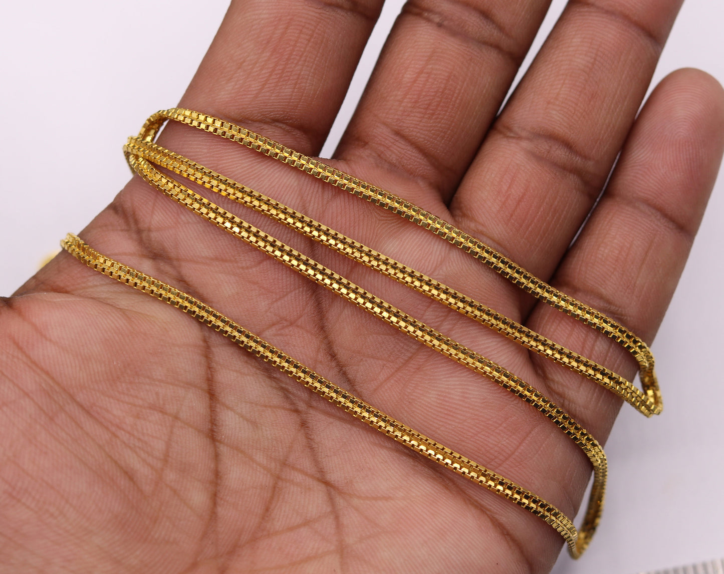 22K yellow gold handmade double box chain necklace, solid vintage Indian jewelry, unisex design by TRIBAL ORNAMENTS