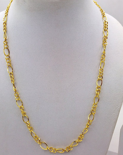 22K yellow gold handmade Figaro link chain necklace by TRIBAL ORNAMENTS, lightweight unisex design, hallmarked 916, royal Indian gift jewelry.