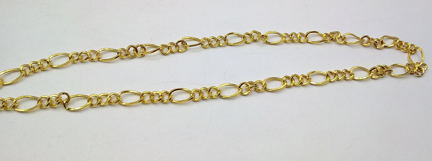 22K yellow gold handmade Figaro link chain necklace by TRIBAL ORNAMENTS, lightweight unisex design with hallmarked certification.