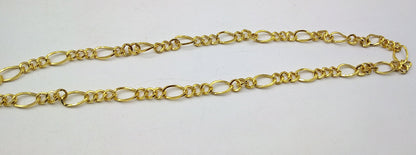 22K yellow gold handmade Figaro link chain necklace by TRIBAL ORNAMENTS, lightweight unisex design with hallmarked certification.