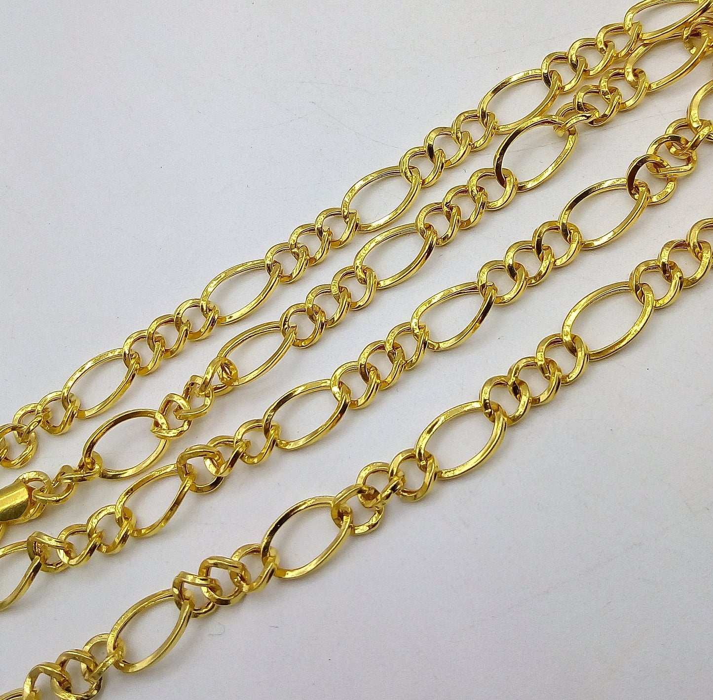 22K yellow gold handmade Figaro link chain necklace, lightweight unisex design, hallmarked 916, crafted by TRIBAL ORNAMENTS.