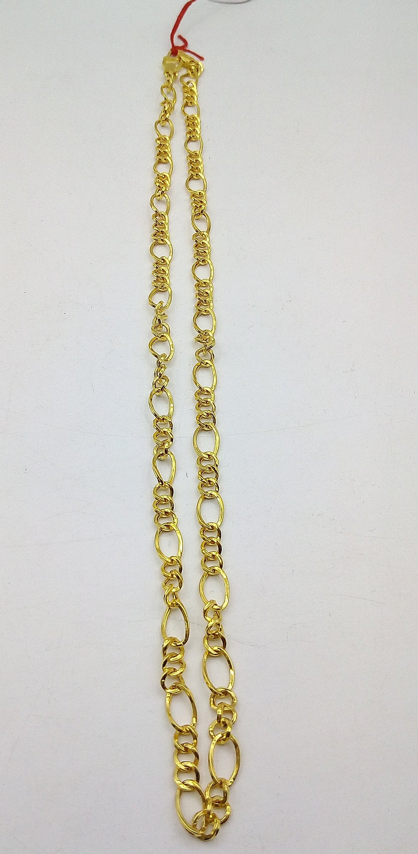 22K yellow gold handmade Figaro link chain necklace by TRIBAL ORNAMENTS, lightweight unisex design, hallmarked 916, royal Indian jewelry.