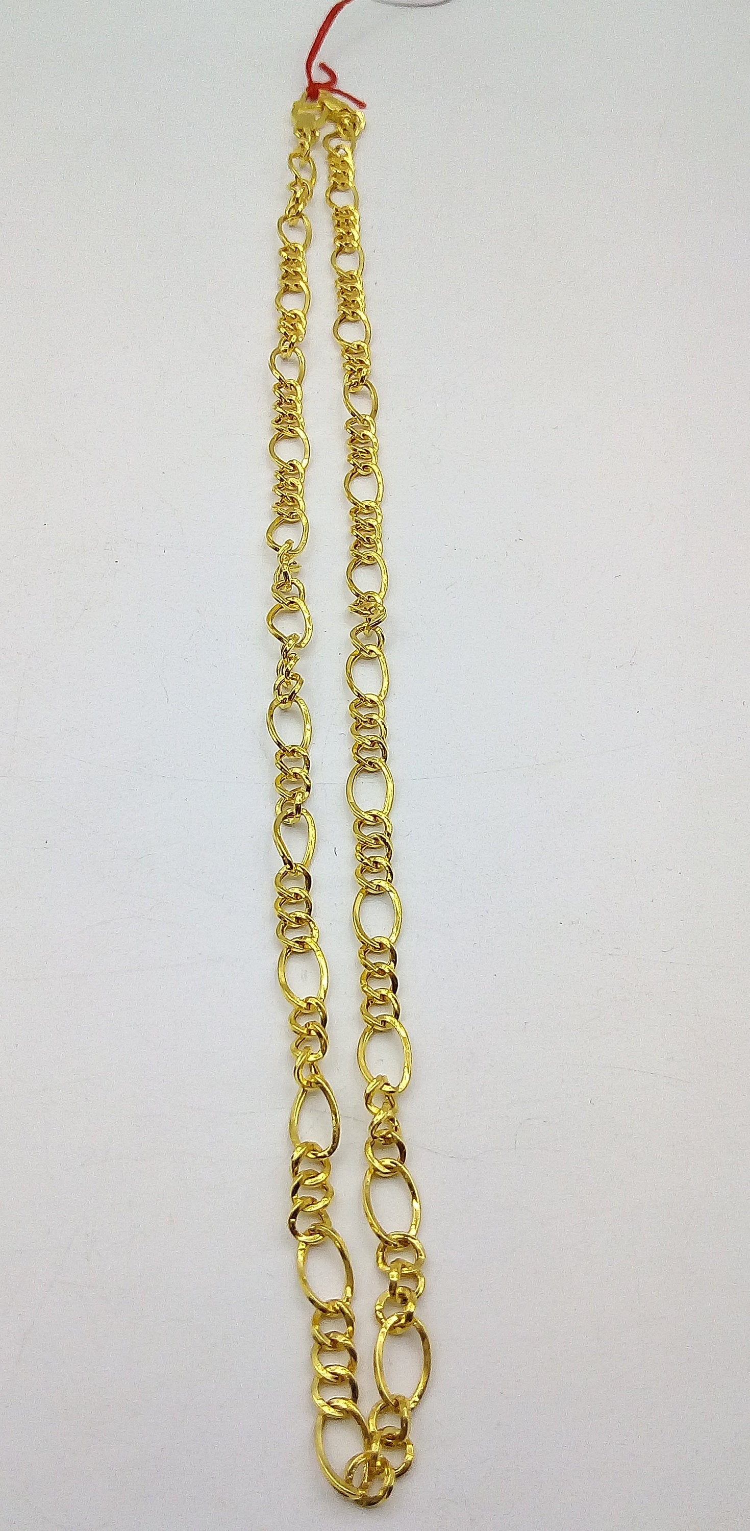 22K yellow gold handmade Figaro link chain necklace by TRIBAL ORNAMENTS, lightweight unisex design, hallmarked 916, royal Indian jewelry.