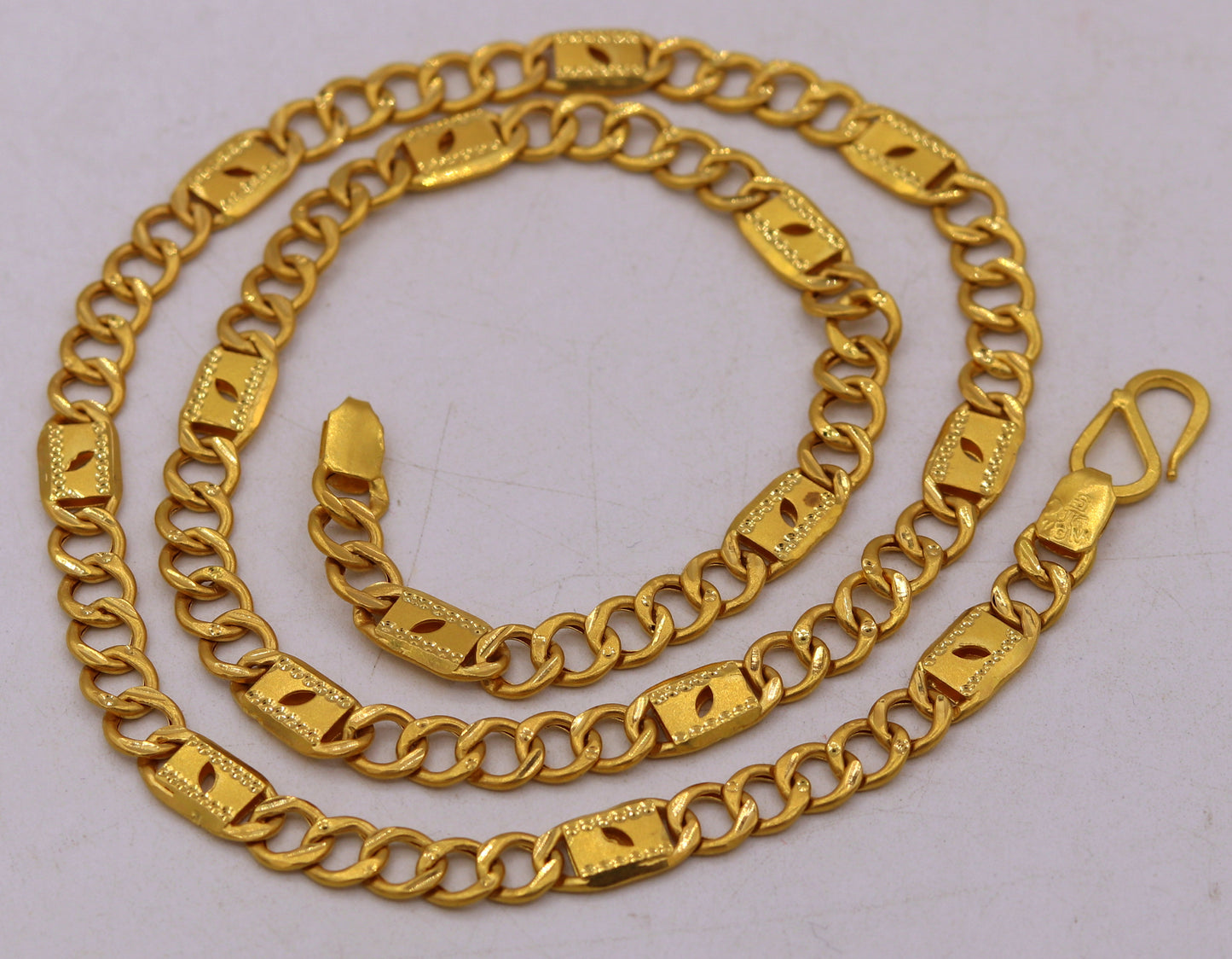 22k yellow gold handmade 18 inches link figaro chain men's women's unisex necklace gorgeous nawabi chain desigh - TRIBAL ORNAMENTS