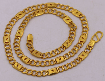22K yellow gold handmade Figaro link chain necklace, unisex Nawabi style, 18-26 inch, hallmarked 916, crafted by TRIBAL ORNAMENTS