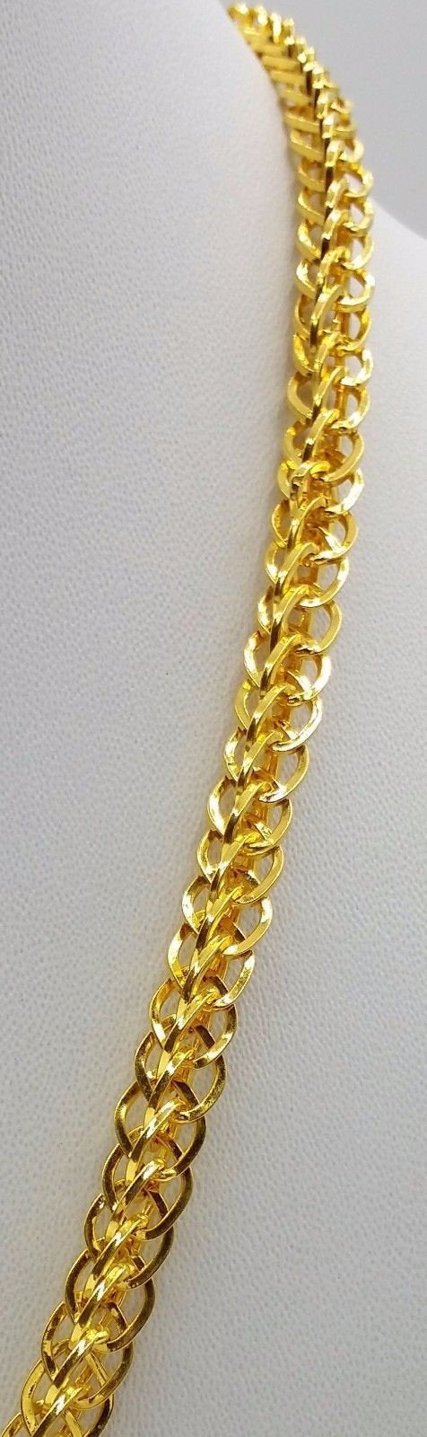22K yellow gold handmade hollow link chain necklace, 8mm wide, 20 inches, unisex jewelry from Tribal Ornaments.