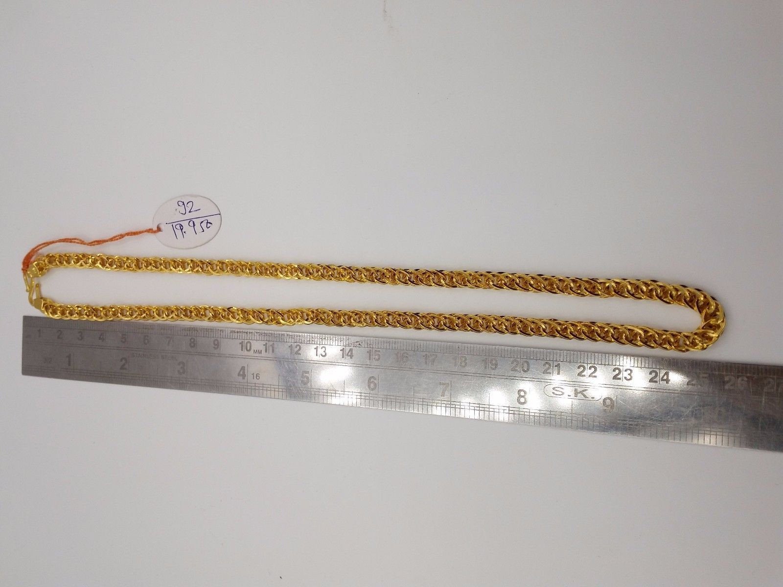 22K yellow gold handmade hollow link chain necklace, 8mm wide, 20-inch unisex jewelry from TRIBAL ORNAMENTS.
