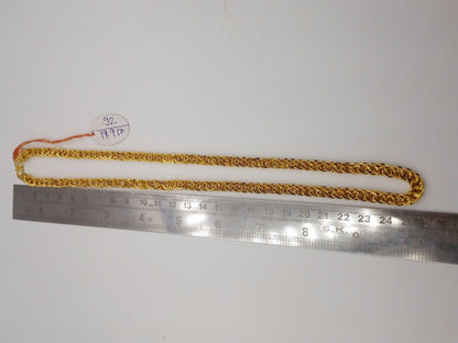 22K yellow gold handmade hollow link chain necklace, 8mm wide, 20-inch unisex jewelry from TRIBAL ORNAMENTS.