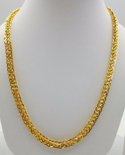 22K yellow gold handmade hollow link chain necklace, 8mm wide, 20-inch unisex jewelry from Tribal Ornaments, India.
