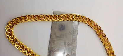 22K yellow gold handmade hollow link chain necklace, 8mm wide, 20-inch unisex jewelry from Tribal Ornaments, crafted in India.