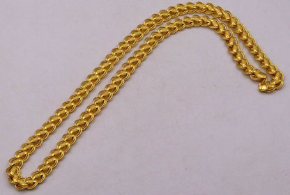 22K yellow gold handmade hollow lotus chain necklace by TRIBAL ORNAMENTS, unisex, 18-26 inches, flexible and certified gold chain.