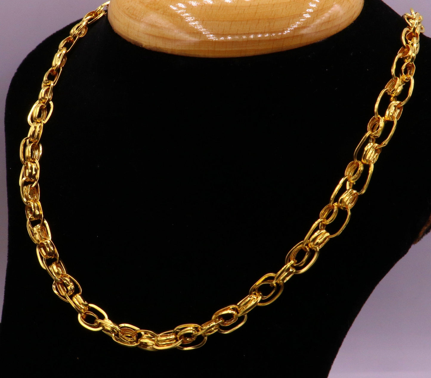 22K yellow gold handmade link chain necklace, 7.5mm wide, genuine solid gold, unisex luxury Indian jewelry by Tribal Ornaments