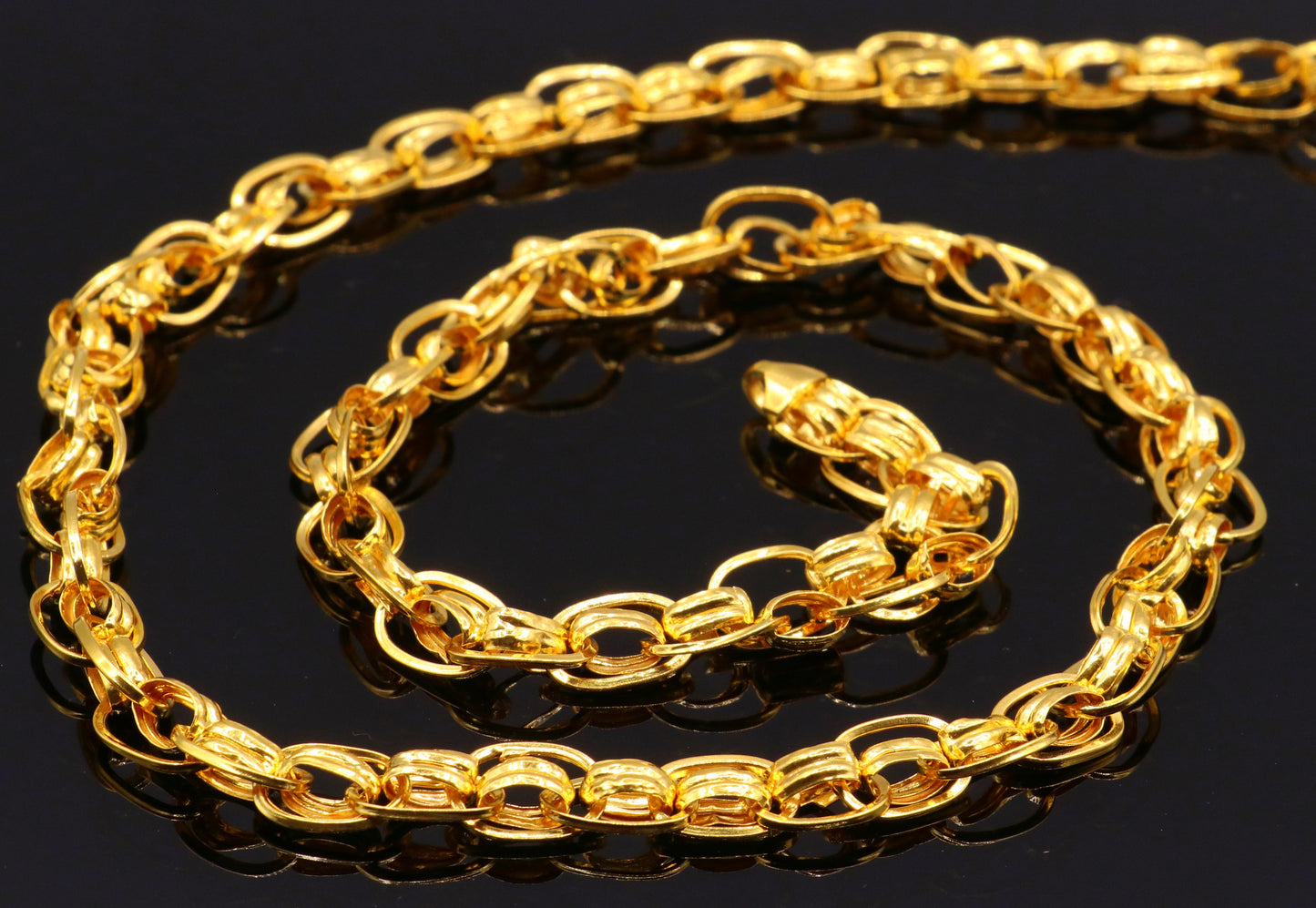 22K yellow gold handmade link chain necklace, 7.5mm wide, genuine solid gold, unisex luxury Indian jewelry by TRIBAL ORNAMENTS