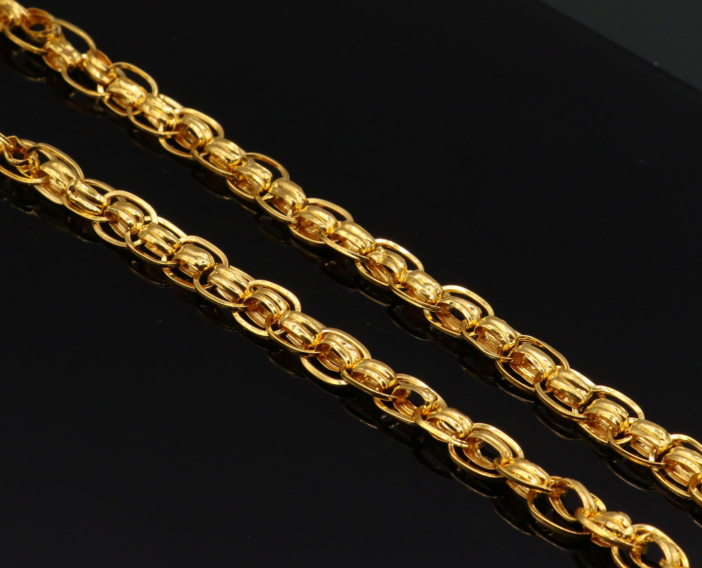 22K yellow gold handmade link chain necklace, 7.5mm wide, genuine solid gold, unisex Indian jewelry by Tribal Ornaments.