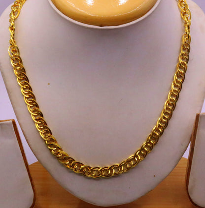 22K yellow gold handmade link chain necklace, 7mm solid unisex design, hallmarked Rajasthan jewelry by TRIBAL ORNAMENTS