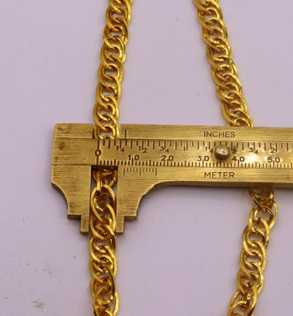 22K yellow gold handmade link chain necklace, 7mm solid unisex design with Rajasthan hallmarked authenticity, crafted by Tribal Ornaments.