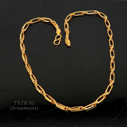 22K yellow gold handmade link chain necklace by TRIBAL ORNAMENTS, unisex, flexible, hallmarked 916, custom sizes 18-24 inches.