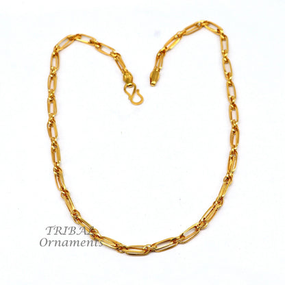 22K yellow gold handmade link chain necklace by Tribal Ornaments, unisex flexible design, 18-24 inch custom size, hallmarked jewelry