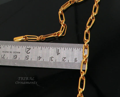 22K yellow gold handmade link chain necklace by TRIBAL ORNAMENTS, unisex flexible jewelry with 18-24 inch custom sizes.