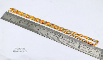 22K yellow gold handmade link chain necklace by Tribal Ornaments, unisex flexible design, custom sizes 18-24 inches, hallmarked jewelry.