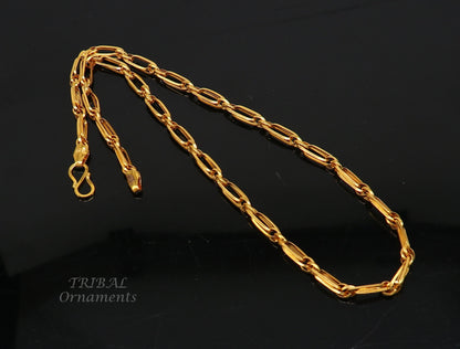 22K yellow gold handmade link chain necklace by Tribal Ornaments, unisex, flexible, hallmarked 916, customizable 18-24 inches.