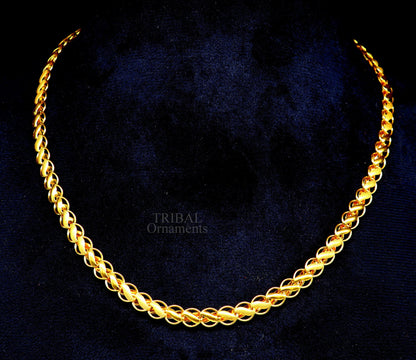 22K yellow gold handmade lotus chain necklace, custom length 18-24 inches, hallmarked men's gifting jewelry for wedding or anniversary