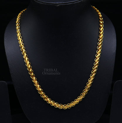 22K yellow gold handmade lotus chain necklace with custom length 18-24 inches, hallmarked men's jewelry for wedding or anniversary.