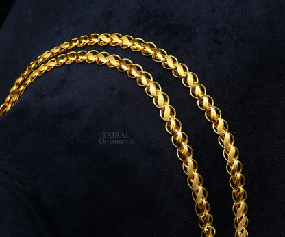 Handmade 22K yellow gold Lotus chain necklace with custom length 18-24 inches, hallmarked men's jewelry for wedding or anniversary.