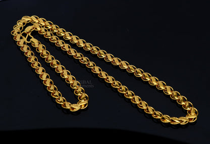 22K yellow gold handmade lotus chain necklace with custom length 18-24 inches, hallmarked men's jewelry for weddings and anniversaries.