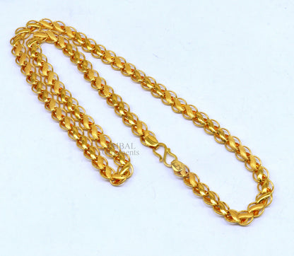 22K yellow gold handmade lotus chain necklace, custom length 18-24 inches, hallmarked men's jewelry for wedding or anniversary.