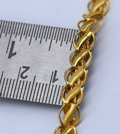 22K yellow gold handmade lotus chain necklace, custom length 18-24 inches, hallmarked men's jewelry for wedding or anniversary.
