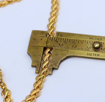 22K yellow gold handmade lotus chain necklace, custom 18-24 inches, hallmarked men's jewelry for wedding or anniversary.