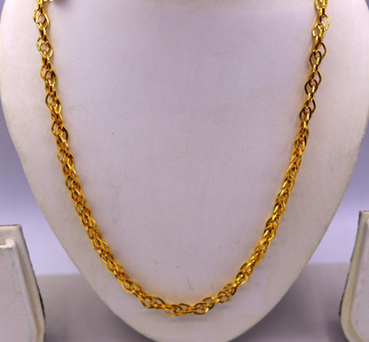 22K yellow gold handmade multi-link chain necklace by TRIBAL ORNAMENTS, unisex solid gold jewelry with intricate links.