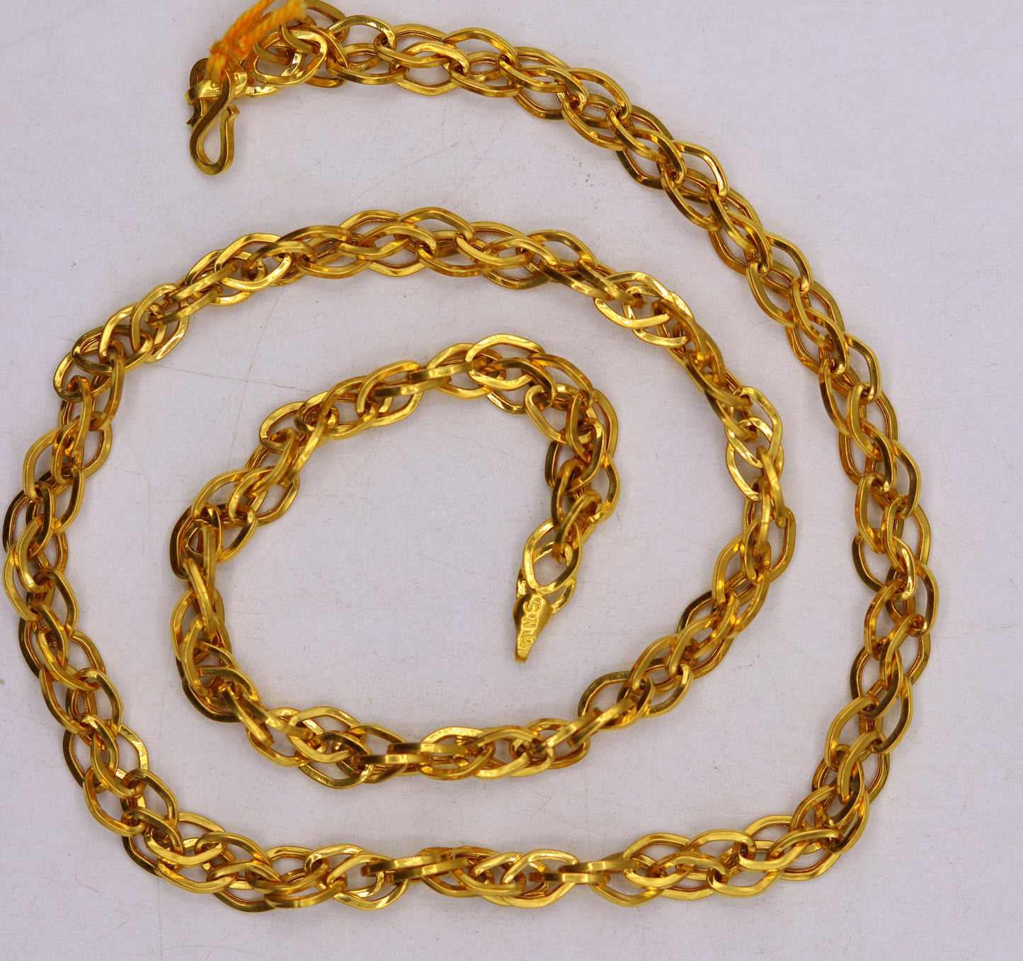 22K yellow gold handmade multi-link chain necklace by TRIBAL ORNAMENTS, unisex solid gold jewelry, ideal for gifting.