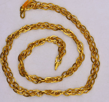 22K yellow gold handmade multi-link chain necklace by TRIBAL ORNAMENTS, unisex solid gold jewelry, ideal for gifting.