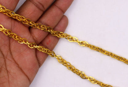 22K yellow gold handmade multi-link chain necklace by TRIBAL ORNAMENTS, unisex solid gold jewelry with intricate link design