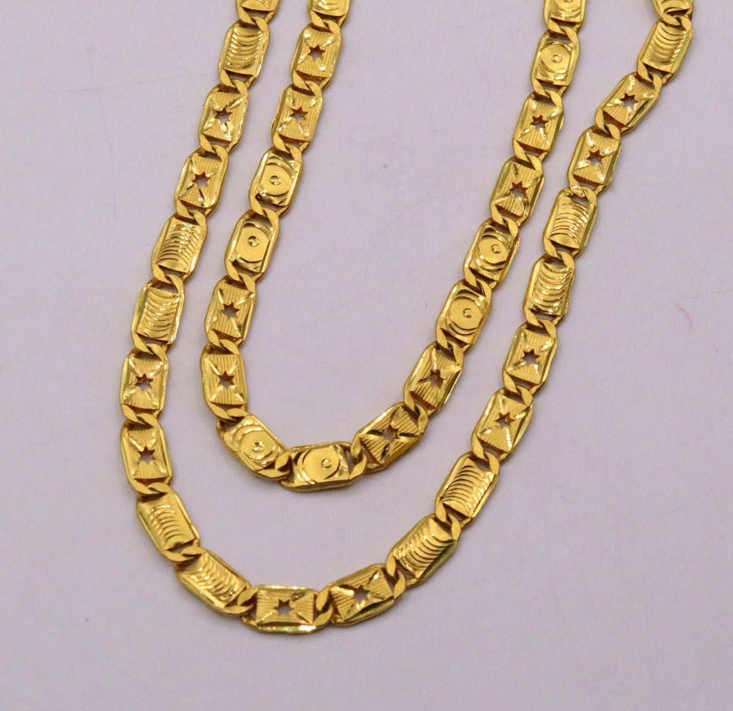 22K yellow gold handmade Nawabi chain with 5mm diamond-cut links, unisex royal necklace, hallmarked 916, 18-26 inches.
