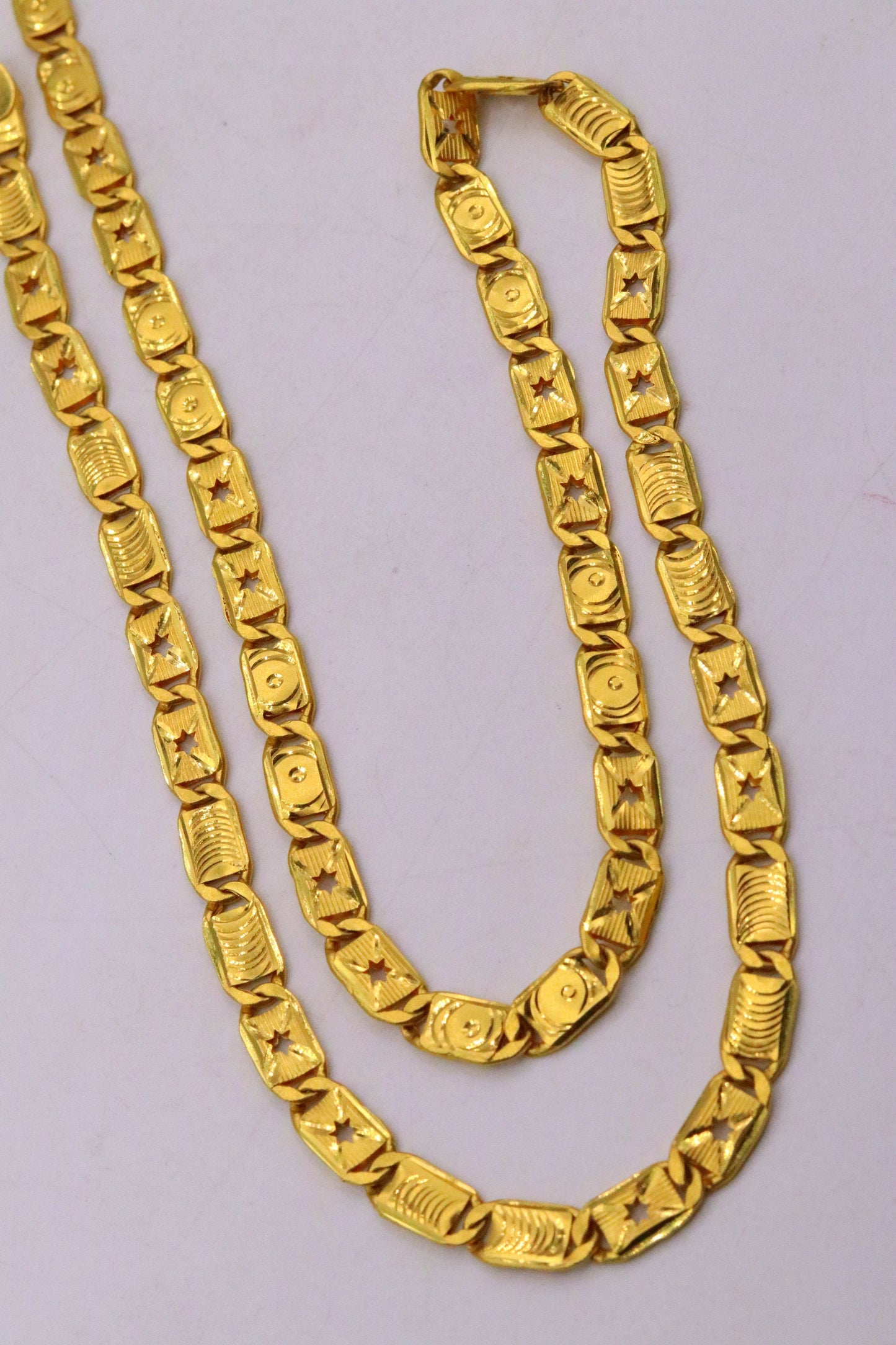 22K yellow gold handmade Nawabi chain with 5mm diamond-cut design, unisex, hallmarked, 18-26 inches long, crafted by TRIBAL ORNAMENTS.