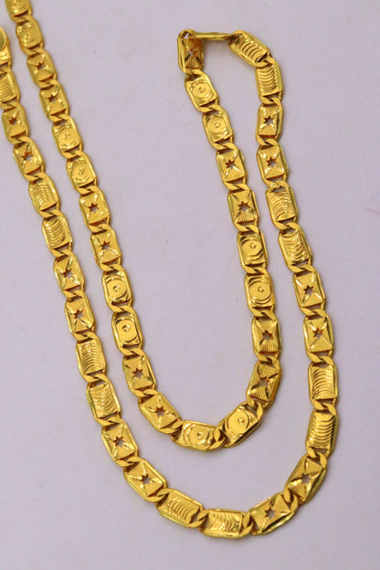 22K yellow gold handmade Nawabi chain with 5mm diamond-cut design, unisex, hallmarked, 18-26 inches long, crafted by TRIBAL ORNAMENTS.