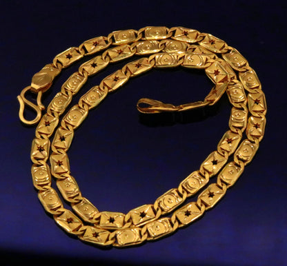22K yellow gold handmade Nawabi chain with 5mm diamond-cut links, unisex royal necklace, hallmarked 916, 18-26 inches long.