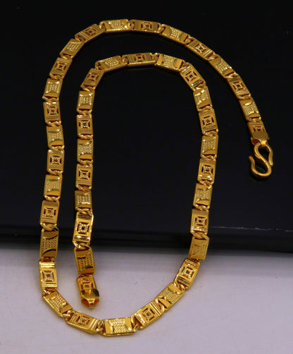 22K yellow gold handmade Nawabi chain necklace with 6mm diamond-cut royal design and hallmarked Indian jewelry by TRIBAL ORNAMENTS.