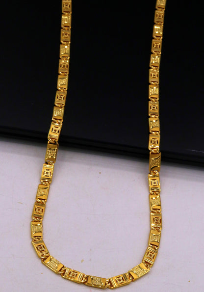 22K yellow gold handmade Nawabi chain necklace with 6mm diamond-cut royal design and hallmarked Indian jewelry by TRIBAL ORNAMENTS.