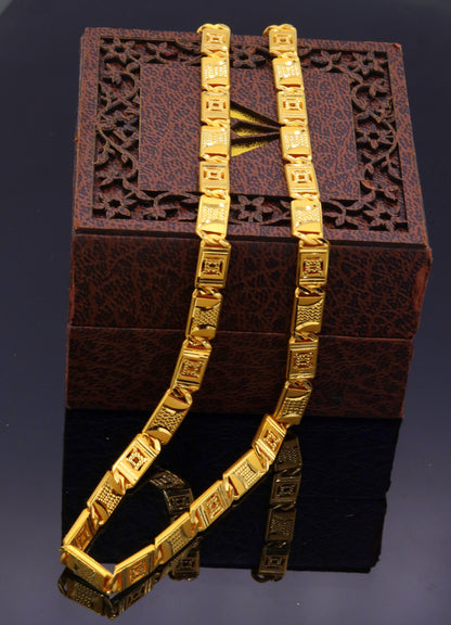 22K yellow gold handmade Nawabi chain necklace with 6mm diamond-cut design, hallmarked Indian jewelry by Tribal Ornaments