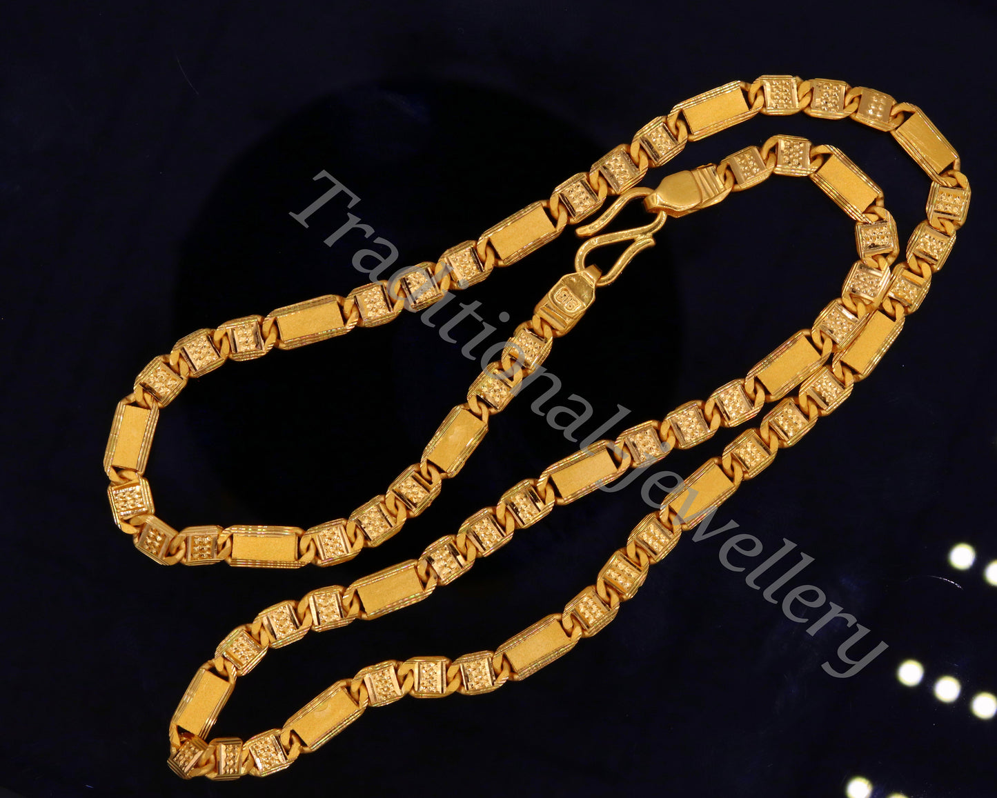 22K yellow gold handmade Nawabi chain necklace with diamond-cut 5.5mm links, unisex long Indian jewelry by TRIBAL ORNAMENTS
