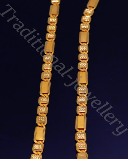 22K yellow gold handmade Nawabi chain necklace with diamond-cut 5.5mm links, unisex long Indian jewelry by Tribal Ornaments