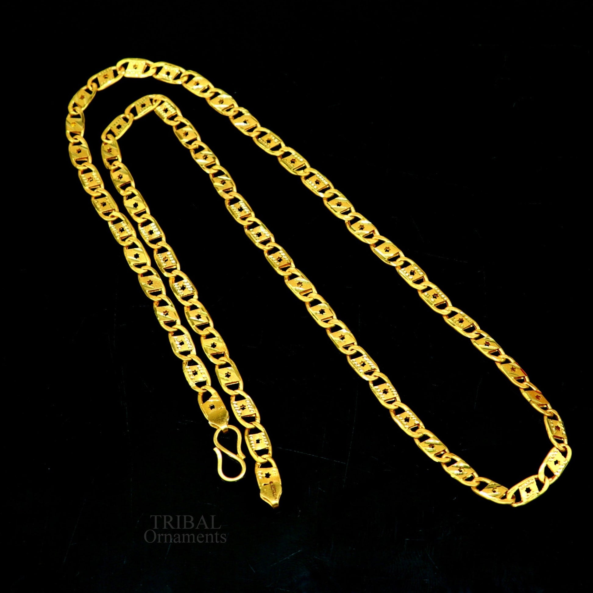 22K yellow gold handmade Nawabi chain necklace with diamond-cut design, 5mm unisex style, hallmarked 916, ideal for wedding or gifting