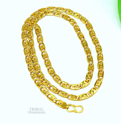 22K yellow gold handmade Nawabi chain necklace with diamond-cut design, 5mm unisex style, hallmarked 916, ideal for wedding and gifting.