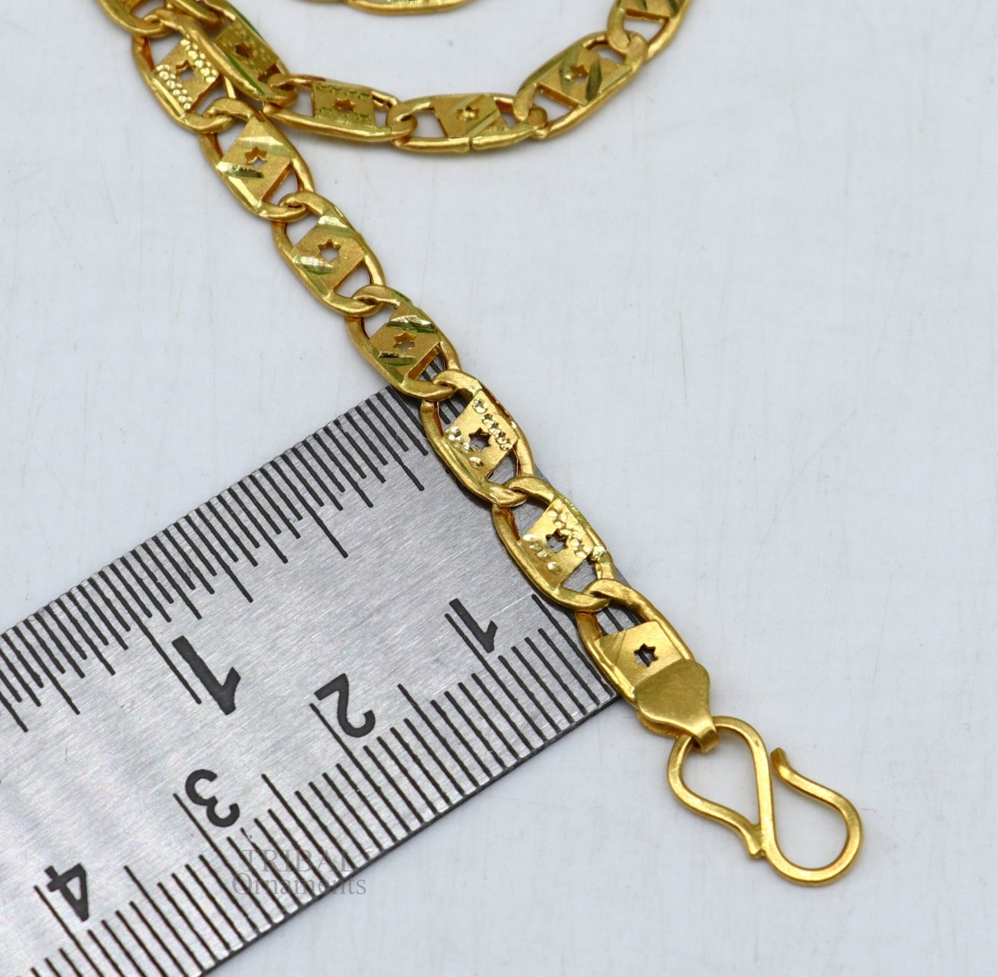 22K yellow gold handmade Nawabi chain necklace with diamond-cut design, 5mm unisex length, hallmarked 916, ideal for wedding or gifting.